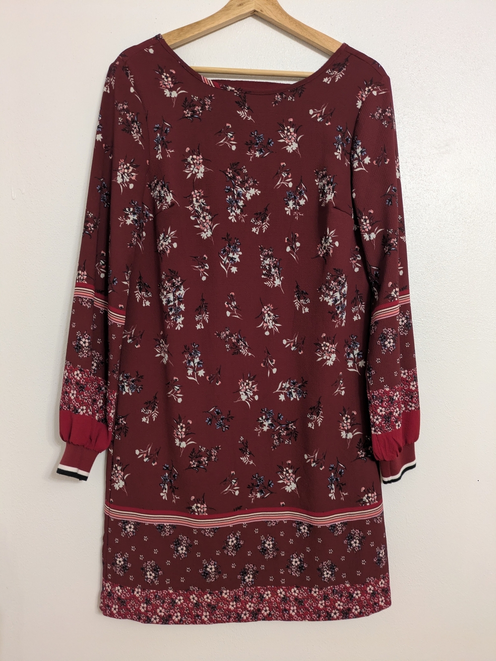 Maurices Burgundy Floral Long-Sleeve Shift Dress